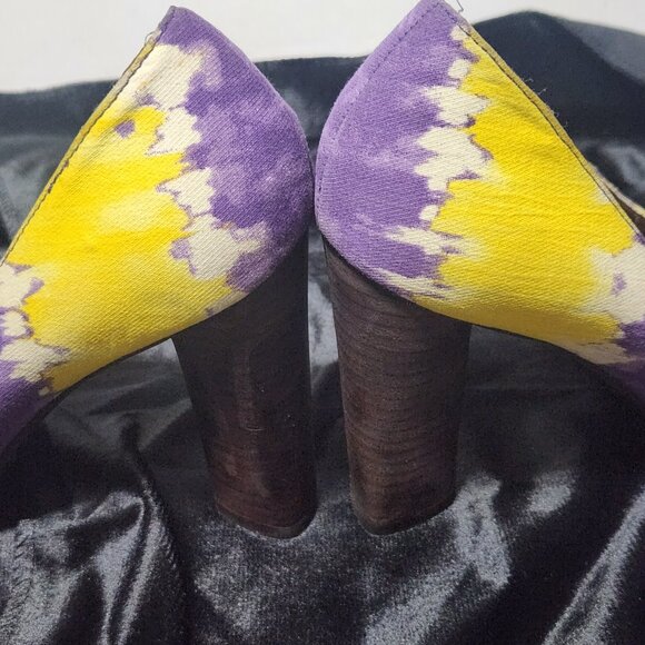 Purple Yellow Heart Open Toe Cloth Heels Size 7.5 - Picture 7 of 8